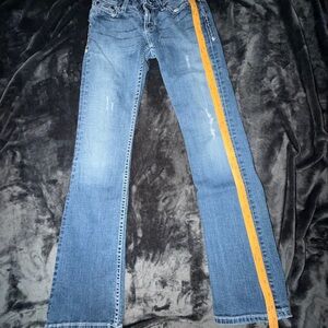 Serra Blue Boot Cut Jeans with Orange Accent